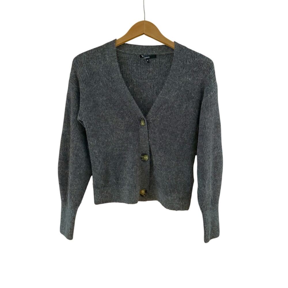 Quince Merino Wool Baby Alpaca Grey V-Neck Cropped Cardigan LK001 Size Medium